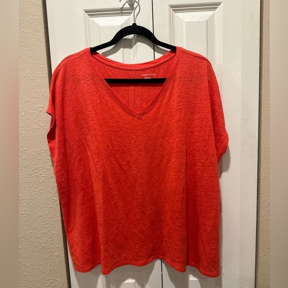 Eileen Fisher Organic Linen Jersey V-neck Tee in Red Boxy Fit Basic Length,Large - Picture 7 of 15